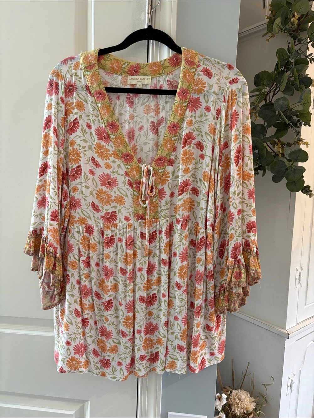 Cynthia Rowley Cream Tunic with Pink & Orange Floral Print